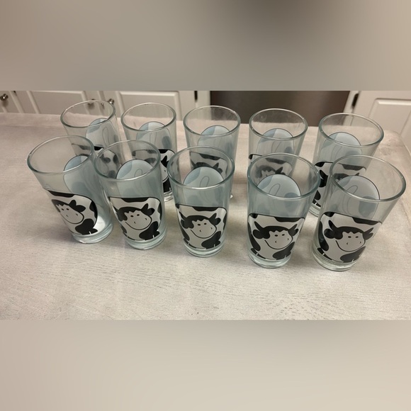 FIRNA COW BLACK AND WHITE ROTUND DRINKING GLASSES TUMBLERS LOT OF 10 - Picture 4 of 16
